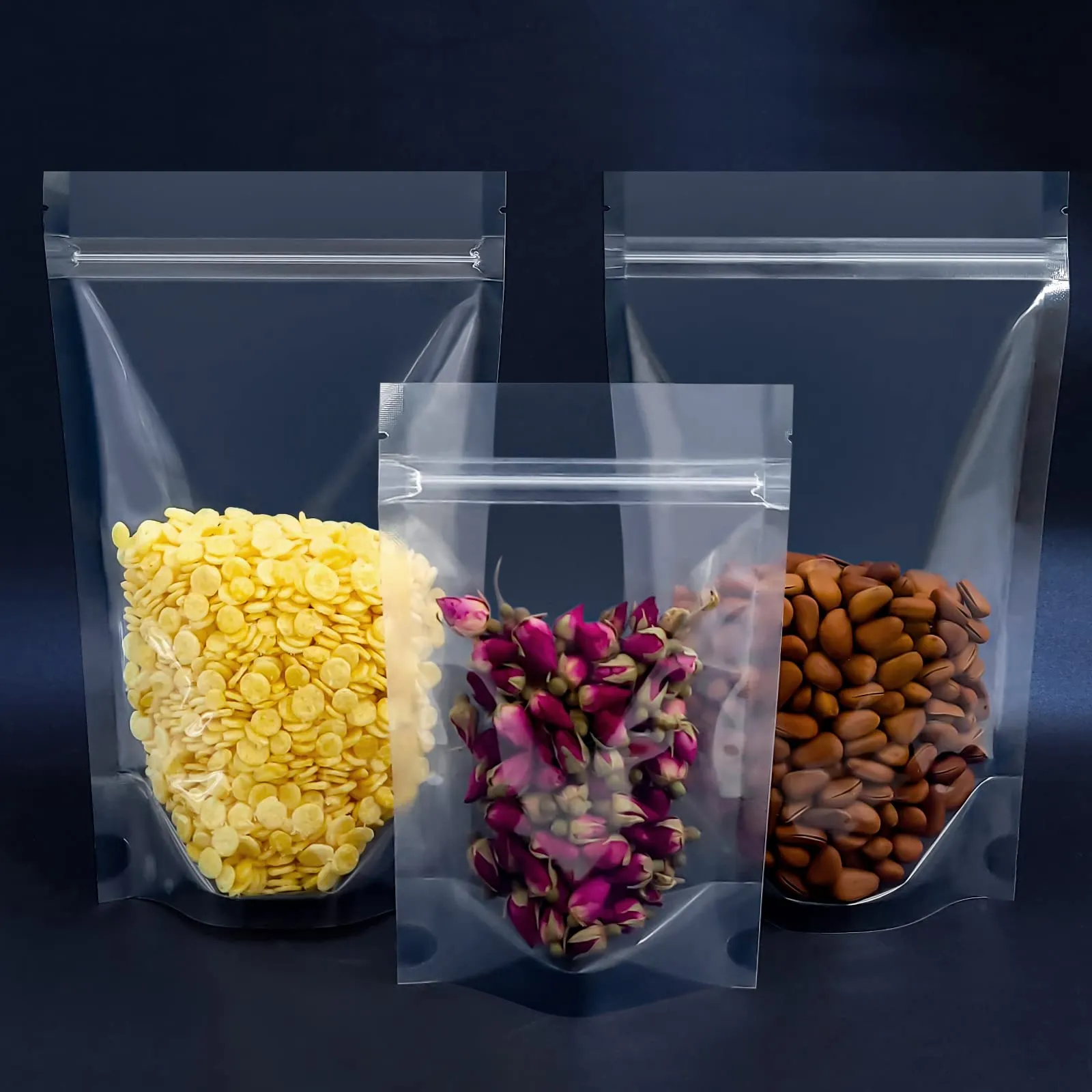 100 Pcs Resealable Bags,5.1" x 7.9"Clear Stand Up Food Bags,Zip Lock Food Storage Bags for Packaging Products,Herbs,Snack,Tea,Spices,Pet Food and Soaps