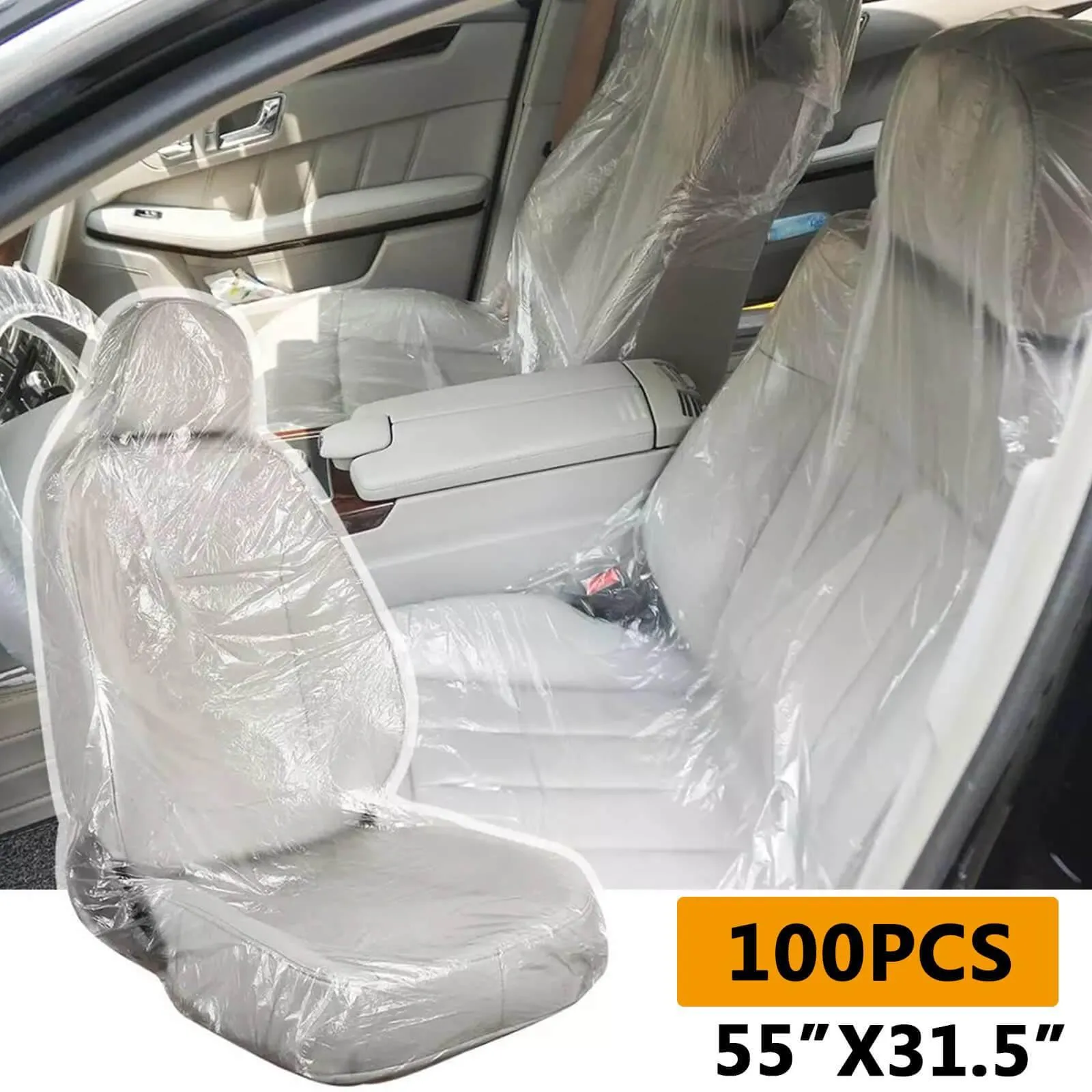 100pcs Disposable Plastic Car Seat Cover Universal Fit Protector