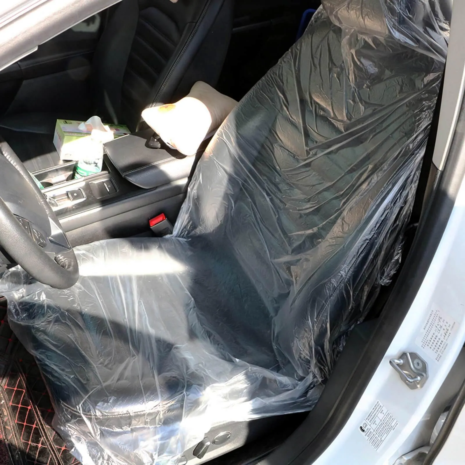 100pcs Disposable Plastic Car Seat Cover Universal Fit Protector