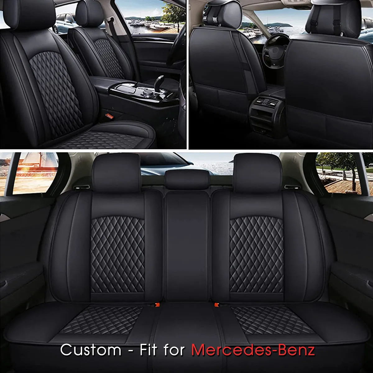 2 Car Seat Covers Full Set, Custom-Fit For Car, Waterproof Leather Front Rear Seat Automotive Protection Cushions, Car Accessories DLMB211