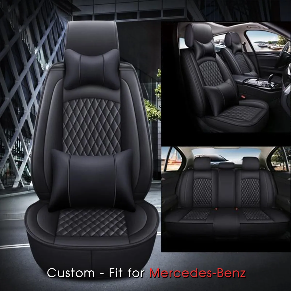 2 Car Seat Covers Full Set, Custom-Fit For Car, Waterproof Leather Front Rear Seat Automotive Protection Cushions, Car Accessories DLMB211