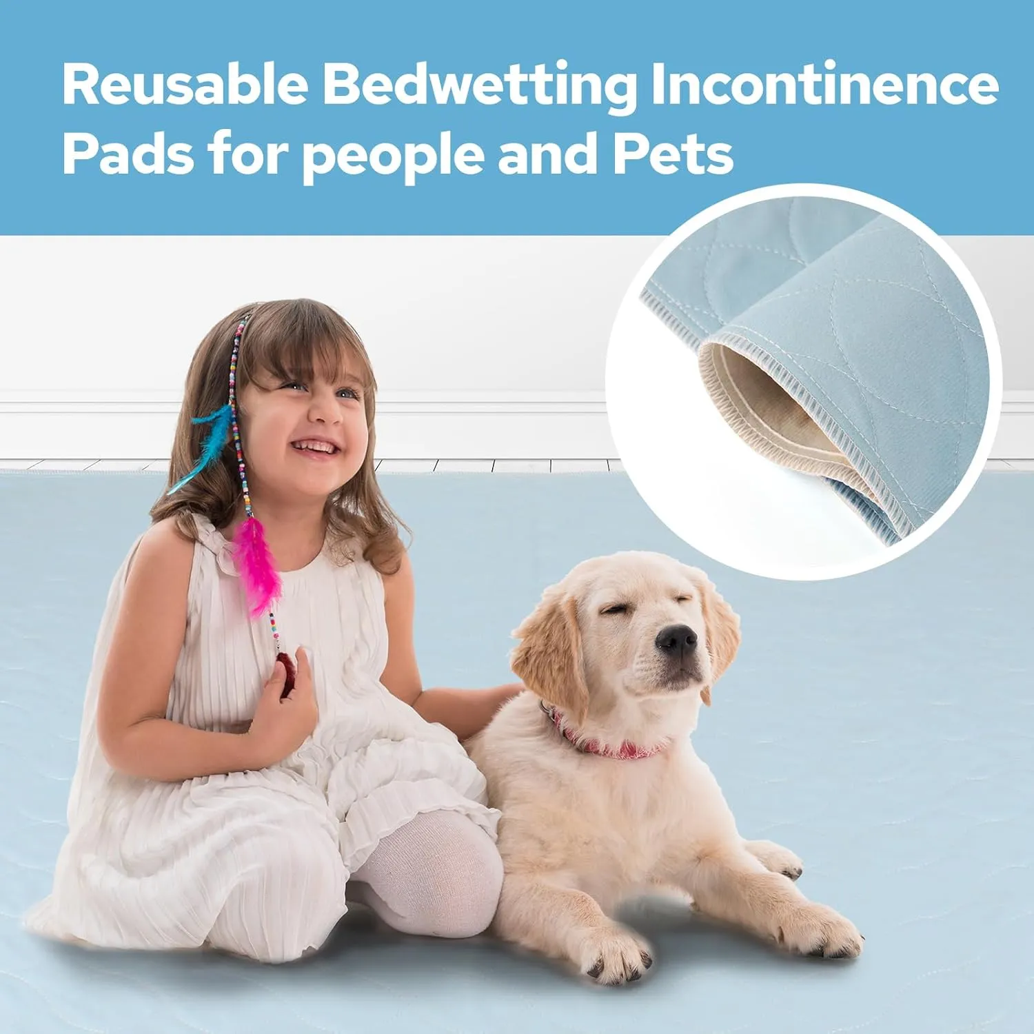 2 Packs Reusable Incontinence Bed Pad, 34X52 Inch Washable Pee Pads, Waterproof Bed Pad & Pet Pad, Perfect for Kids, Adults, The Elderly and Pets