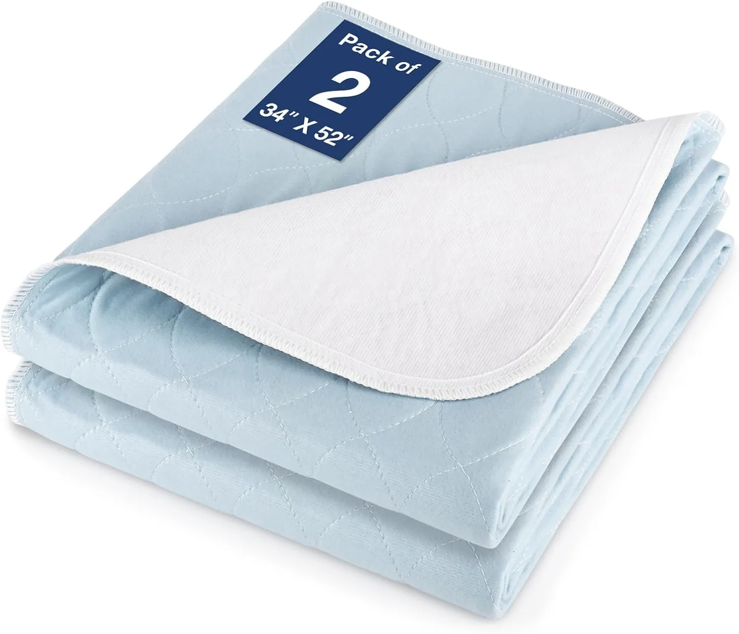 2 Packs Reusable Incontinence Bed Pad, 34X52 Inch Washable Pee Pads, Waterproof Bed Pad & Pet Pad, Perfect for Kids, Adults, The Elderly and Pets
