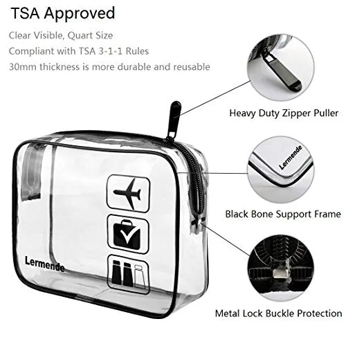 2Pcs/Pack Lermende Clear Toiletry Bag Tsa Approved Travel Carry On Airport Airline Compliant Bag