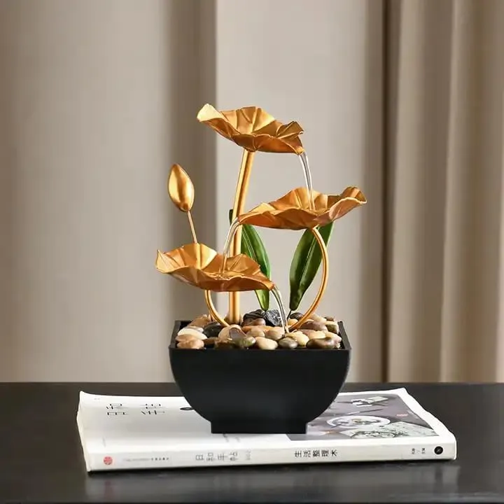 4MYL Metal Tabletop Water Fountain, Home Decor Ornaments with Waterfall Desktop Leaf Fountains, Deep Basin & Natural River Rocks Indoor Zen Relaxation for Office, Living Room, Bedroom Decor for Gift