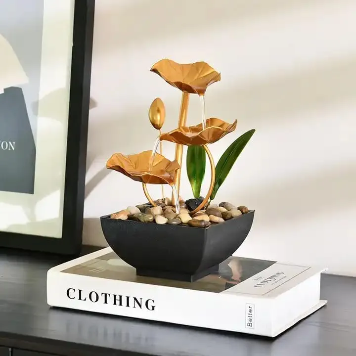 4MYL Metal Tabletop Water Fountain, Home Decor Ornaments with Waterfall Desktop Leaf Fountains, Deep Basin & Natural River Rocks Indoor Zen Relaxation for Office, Living Room, Bedroom Decor for Gift