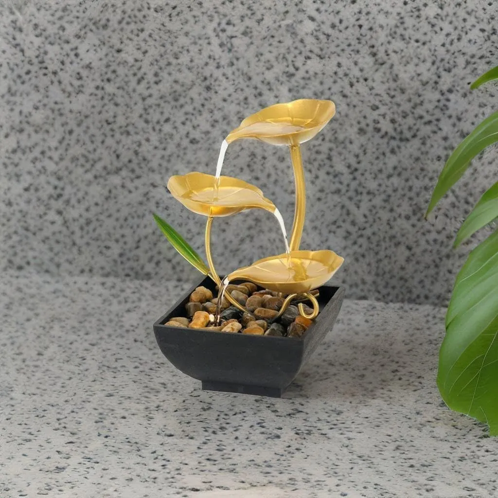 4MYL Metal Tabletop Water Fountain, Home Decor Ornaments with Waterfall Desktop Leaf Fountains, Deep Basin & Natural River Rocks Indoor Zen Relaxation for Office, Living Room, Bedroom Decor for Gift