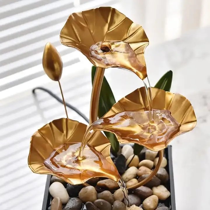 4MYL Metal Tabletop Water Fountain, Home Decor Ornaments with Waterfall Desktop Leaf Fountains, Deep Basin & Natural River Rocks Indoor Zen Relaxation for Office, Living Room, Bedroom Decor for Gift