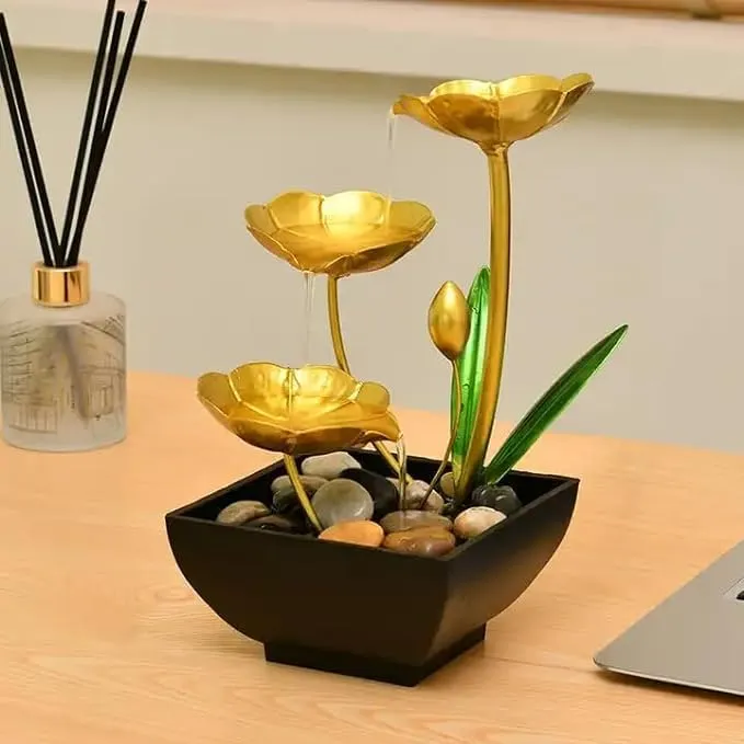 4MYL Metal Tabletop Water Fountain, Home Decor Ornaments with Waterfall Desktop Leaf Fountains, Deep Basin & Natural River Rocks Indoor Zen Relaxation for Office, Living Room, Bedroom Decor for Gift