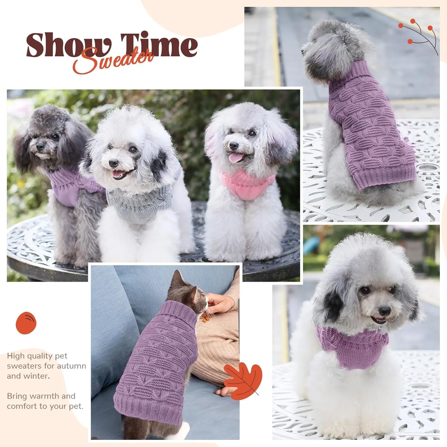 BAEJMJK Small Dog Sweater Turtleneck Vest - Warm Knitted Clothes for Small Medium Dogs, Cats - Fall Winter Puppy Knitwear Pullover for Girl Boy Pets (Purple, Medium)