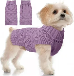 BAEJMJK Small Dog Sweater Turtleneck Vest - Warm Knitted Clothes for Small Medium Dogs, Cats - Fall Winter Puppy Knitwear Pullover for Girl Boy Pets (Purple, Medium)