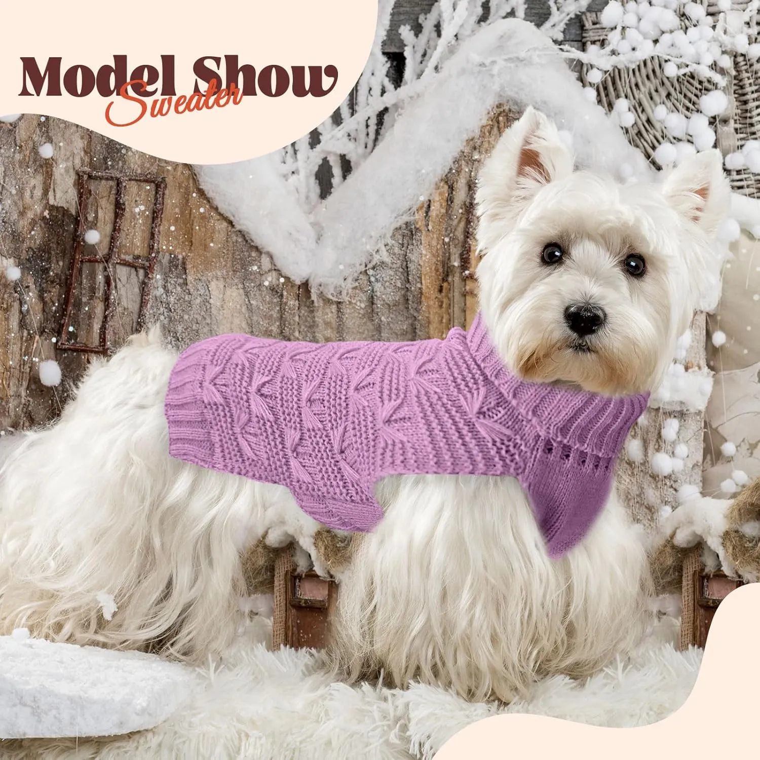 BAEJMJK Small Dog Sweater Turtleneck Vest - Warm Knitted Clothes for Small Medium Dogs, Cats - Fall Winter Puppy Knitwear Pullover for Girl Boy Pets (Purple, Medium)