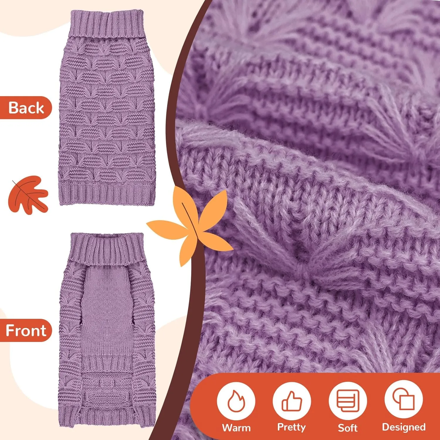BAEJMJK Small Dog Sweater Turtleneck Vest - Warm Knitted Clothes for Small Medium Dogs, Cats - Fall Winter Puppy Knitwear Pullover for Girl Boy Pets (Purple, Medium)