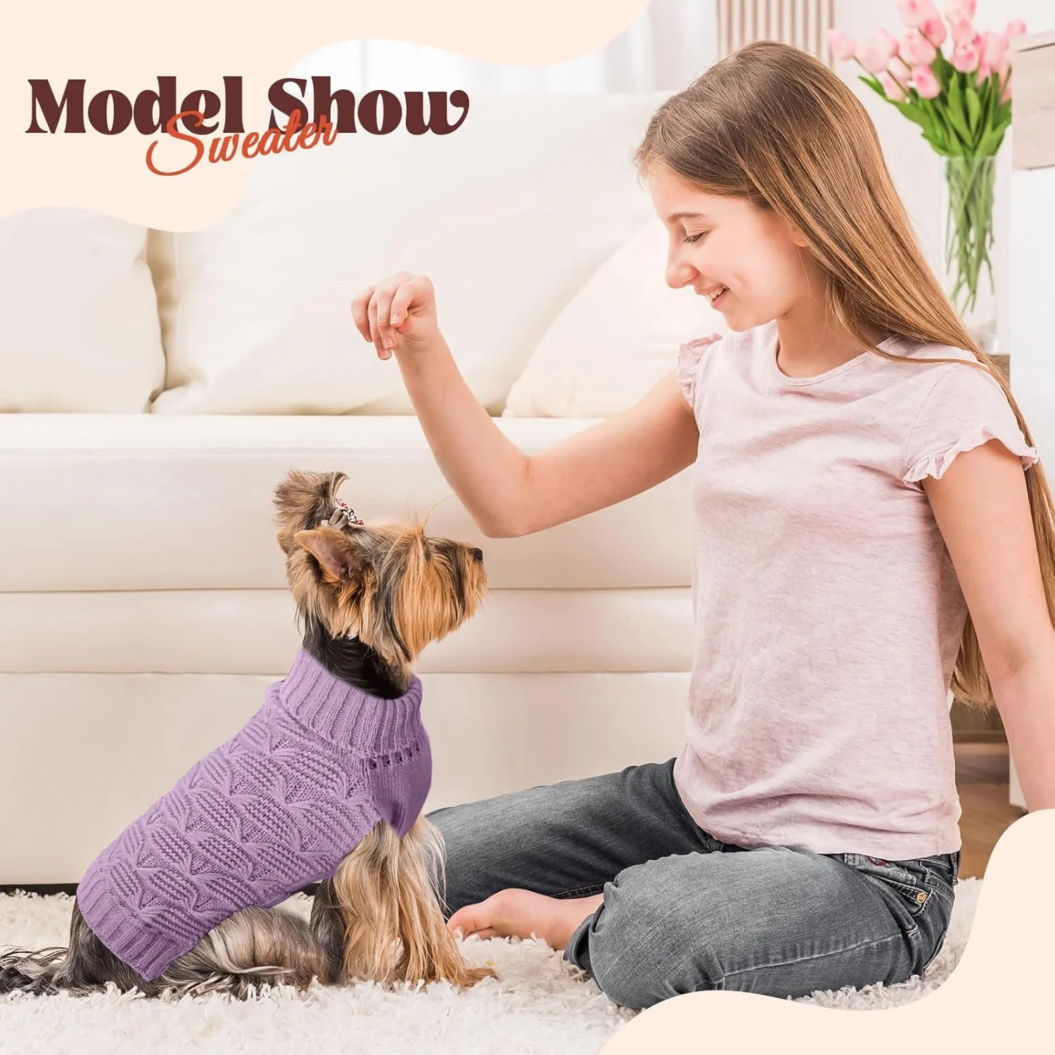 BAEJMJK Small Dog Sweater Turtleneck Vest - Warm Knitted Clothes for Small Medium Dogs, Cats - Fall Winter Puppy Knitwear Pullover for Girl Boy Pets (Purple, Medium)
