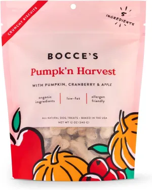 Bocce's Bakery All-Natural, Small Batch, Organic Dog Treats, Pumpk'n Harvest Biscuits, Wheat-Free, Limited-Ingredient, Made in The USA with 100% Recyclable Packaging, 12 oz Bag