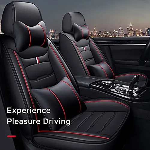Car Seat Cover Fit for Audi Q2 Q3 Q5 Q7 TT R8 RS e-tron Faux Leather Front Rear 5-seat Covers Non-Slip Waterproof Deluxe Edition (Balck-Red)
