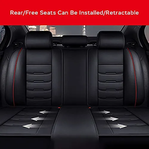 Car Seat Cover Fit for Audi Q2 Q3 Q5 Q7 TT R8 RS e-tron Faux Leather Front Rear 5-seat Covers Non-Slip Waterproof Deluxe Edition (Balck-Red)