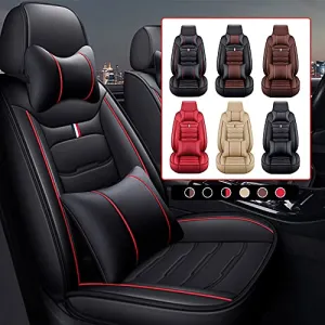 Car Seat Cover Fit for Audi Q2 Q3 Q5 Q7 TT R8 RS e-tron Faux Leather Front Rear 5-seat Covers Non-Slip Waterproof Deluxe Edition (Balck-Red)