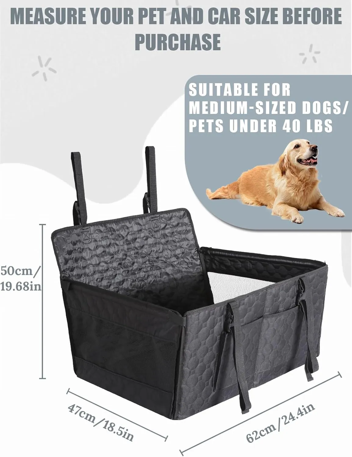 Dog Car Seat for Large Dogs,Waterproof Fabric with Breathable Mesh&Adjustable Dog Seat Belt for Car,Dog Bed for Back Seat Up to 40 LB-Medium