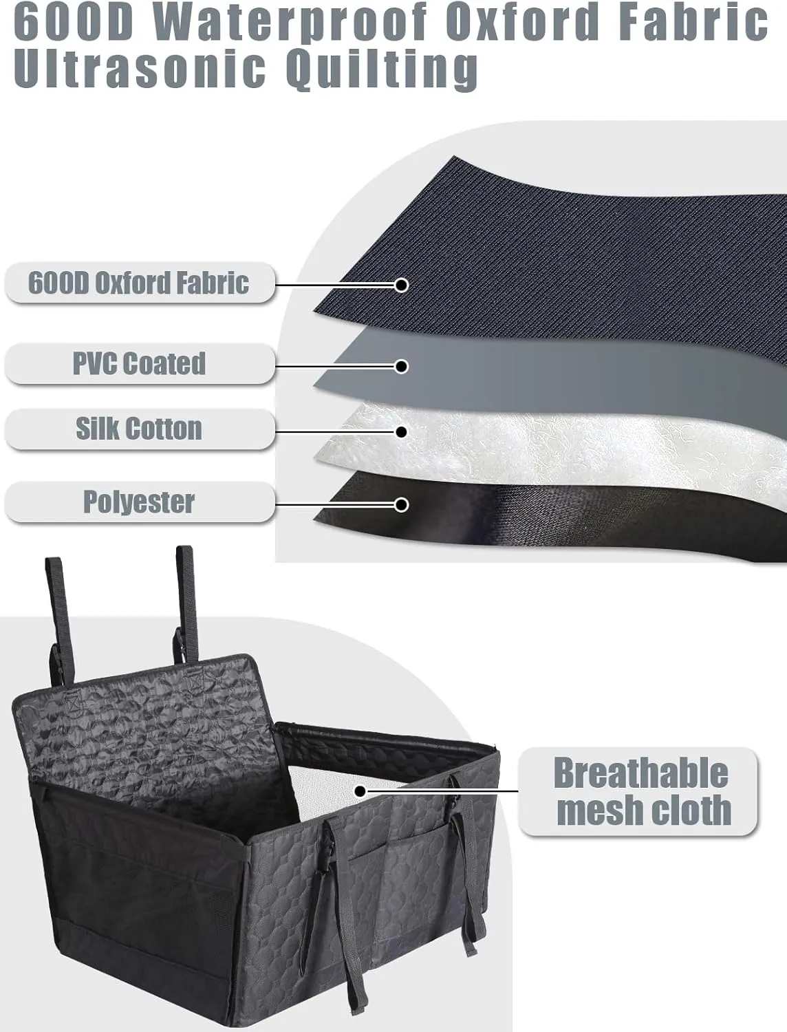 Dog Car Seat for Large Dogs,Waterproof Fabric with Breathable Mesh&Adjustable Dog Seat Belt for Car,Dog Bed for Back Seat Up to 40 LB-Medium