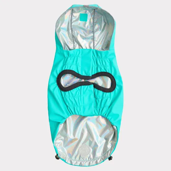 Dog Rain Coat - Reversible Aqua Blue and Iridescent