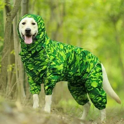 Dog Raincoat Reflective Raincoat Zipper High Neck Hooded Jumpsuit