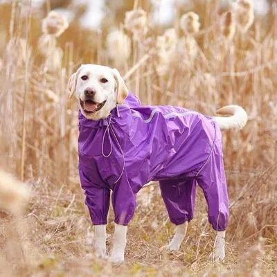 Dog Raincoat Reflective Raincoat Zipper High Neck Hooded Jumpsuit