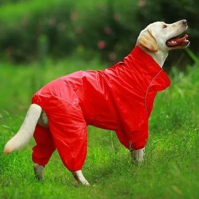 Dog Raincoat Reflective Raincoat Zipper High Neck Hooded Jumpsuit
