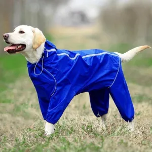 Dog Raincoat Reflective Raincoat Zipper High Neck Hooded Jumpsuit
