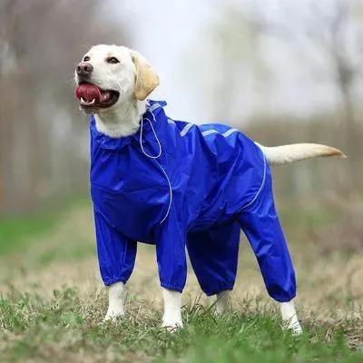 Dog Raincoat Reflective Raincoat Zipper High Neck Hooded Jumpsuit