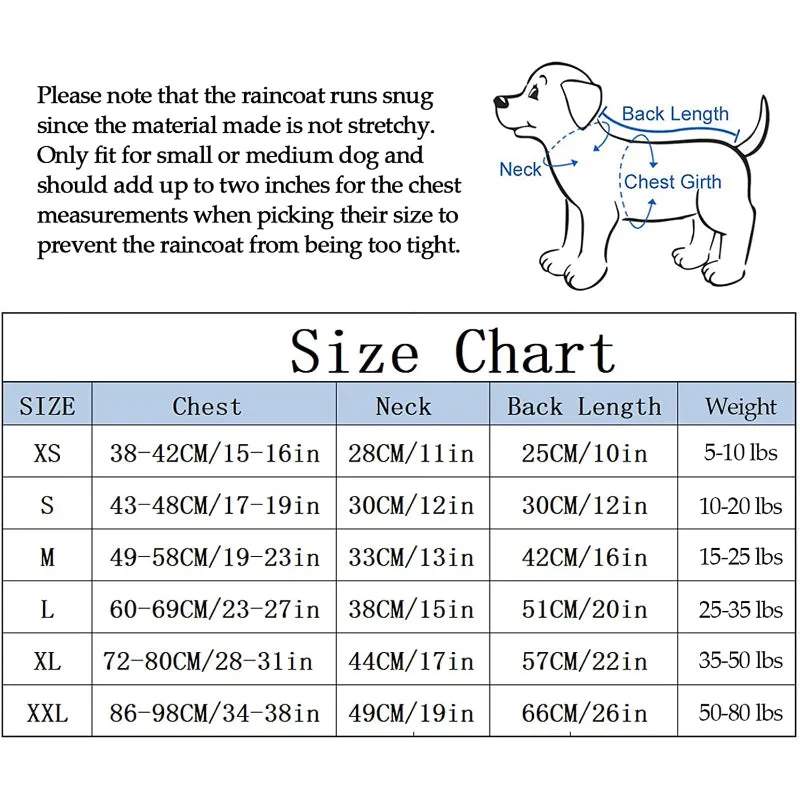 Dog Zip Up Dog Raincoat With Reflective Buttons