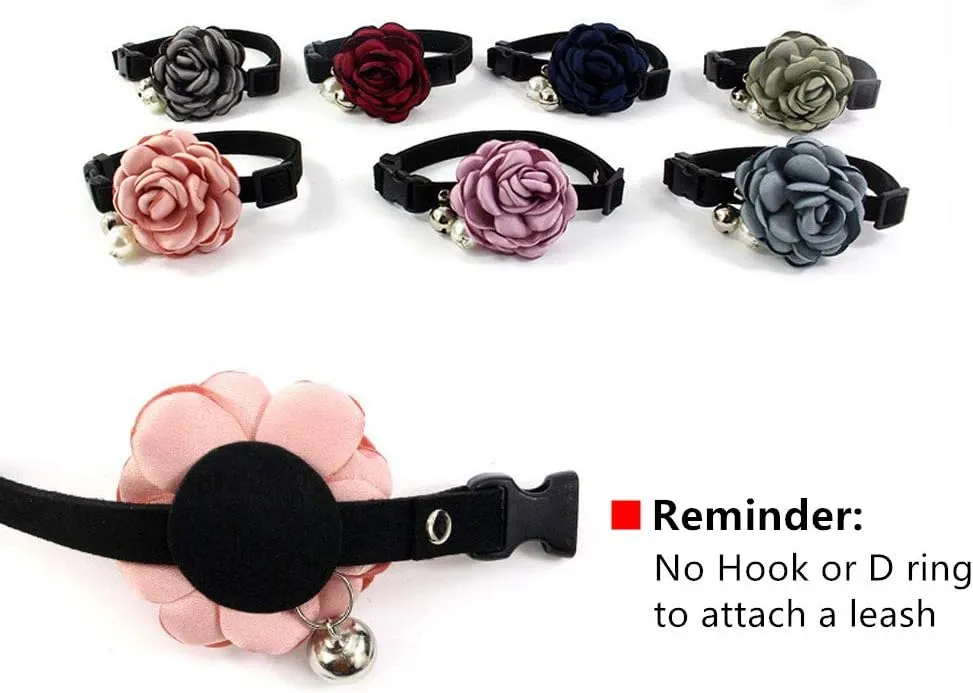 Everflowering Rose Flower Cat Dog Collar Bow Tie - Suede Puppy Necklace with Bell - Chihuahua Yorkie Girl Clothes Costume Outfits Accessory, Adjustable and Handmade (Red, Size S)