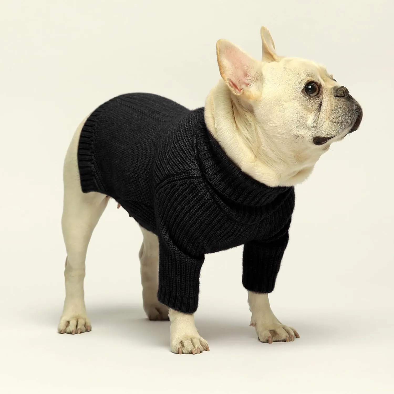 Fitwarm Dog Turtleneck Sweater, Thermal Knitted Pet Coat, Dog Winter Clothes for Small Dogs, French Bulldog Apparel, Black, Large