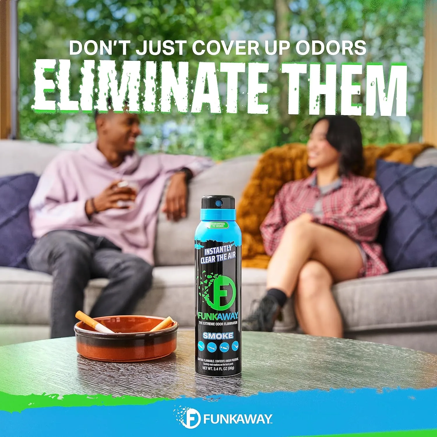 FunkAway Smoke Odor Eliminator Spray for Air, 3.4 oz., Eliminates Extreme Cigarette, Cigar and Campfire Smoke Odors, Instantly Refresh Smoky Air