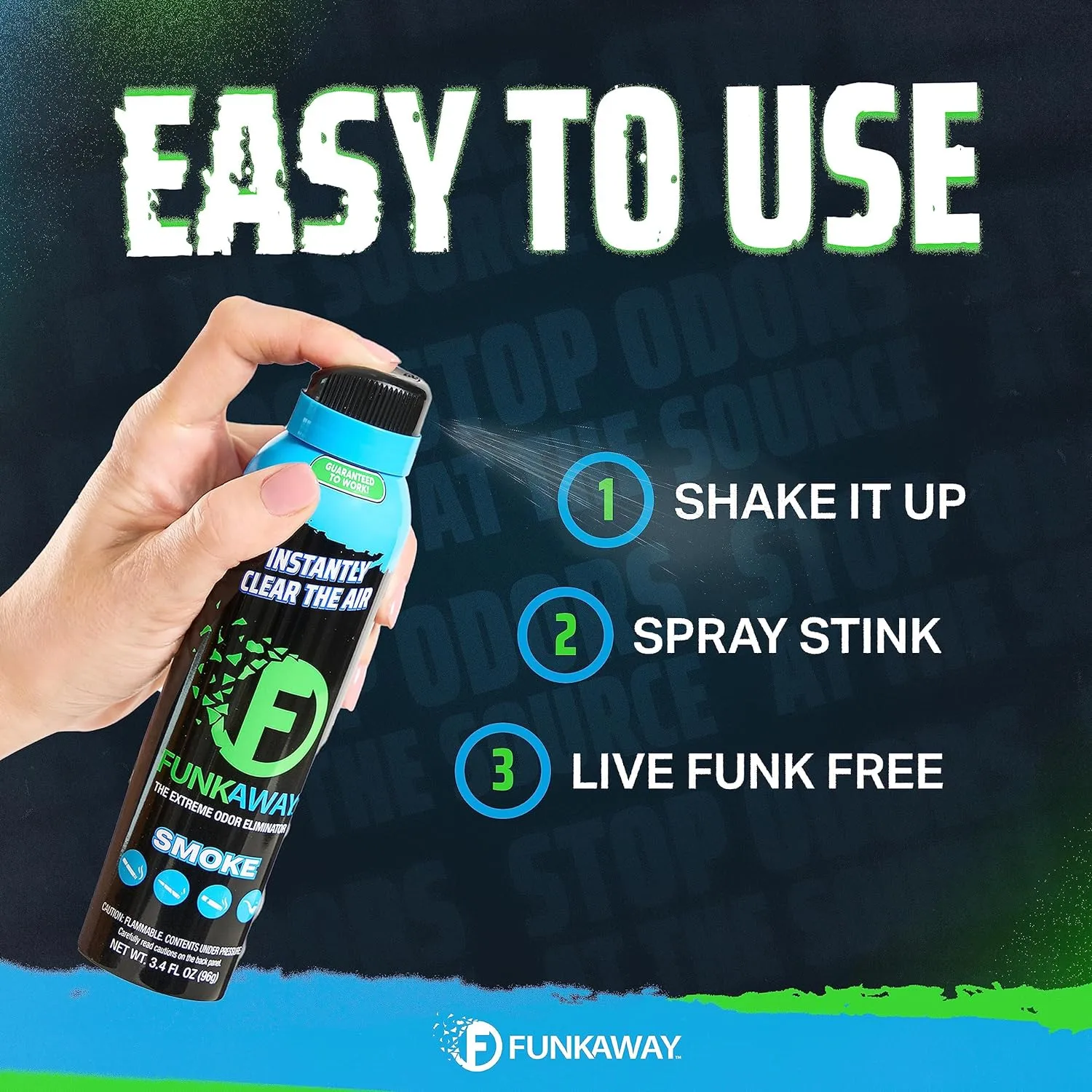 FunkAway Smoke Odor Eliminator Spray for Air, 3.4 oz., Eliminates Extreme Cigarette, Cigar and Campfire Smoke Odors, Instantly Refresh Smoky Air