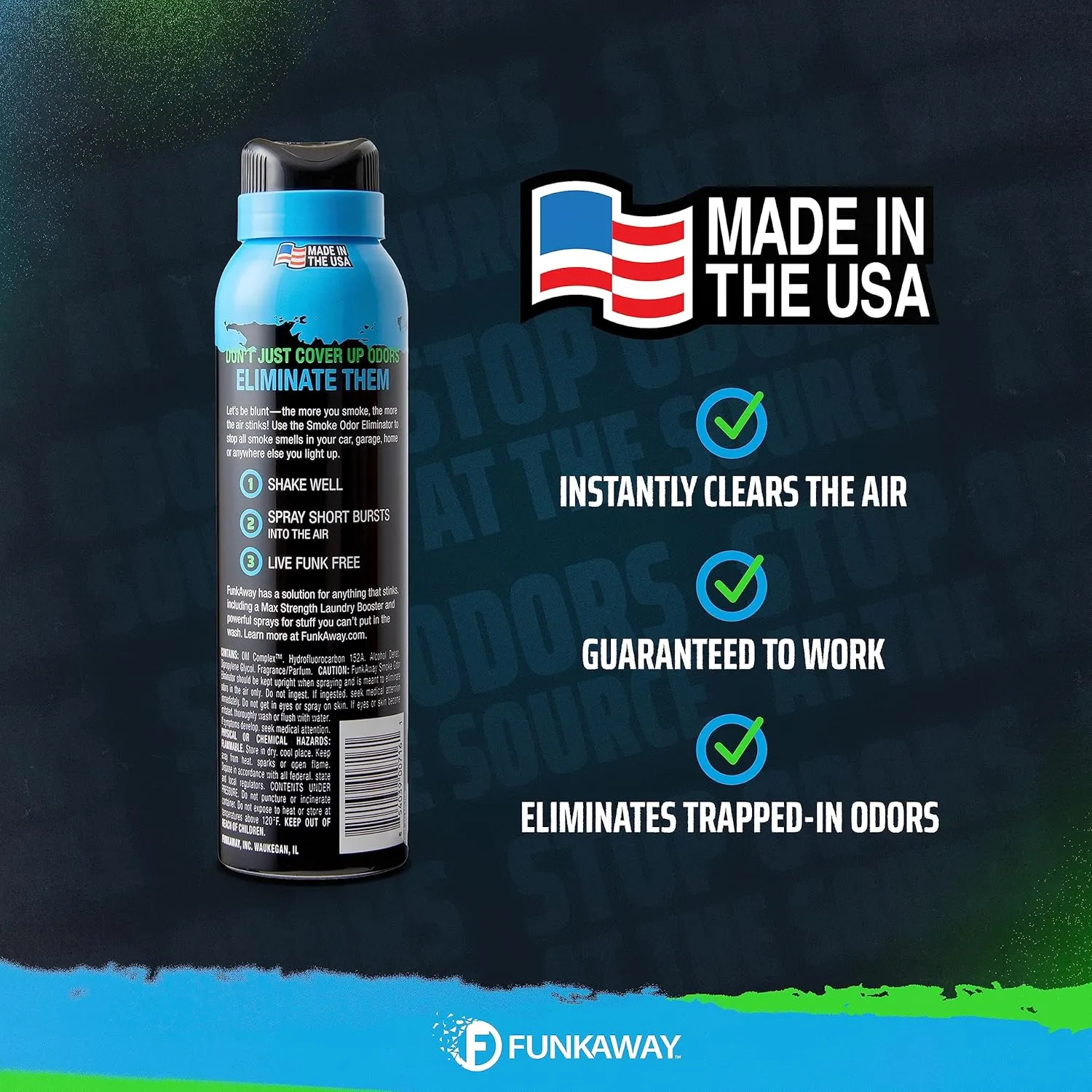 FunkAway Smoke Odor Eliminator Spray for Air, 3.4 oz., Eliminates Extreme Cigarette, Cigar and Campfire Smoke Odors, Instantly Refresh Smoky Air