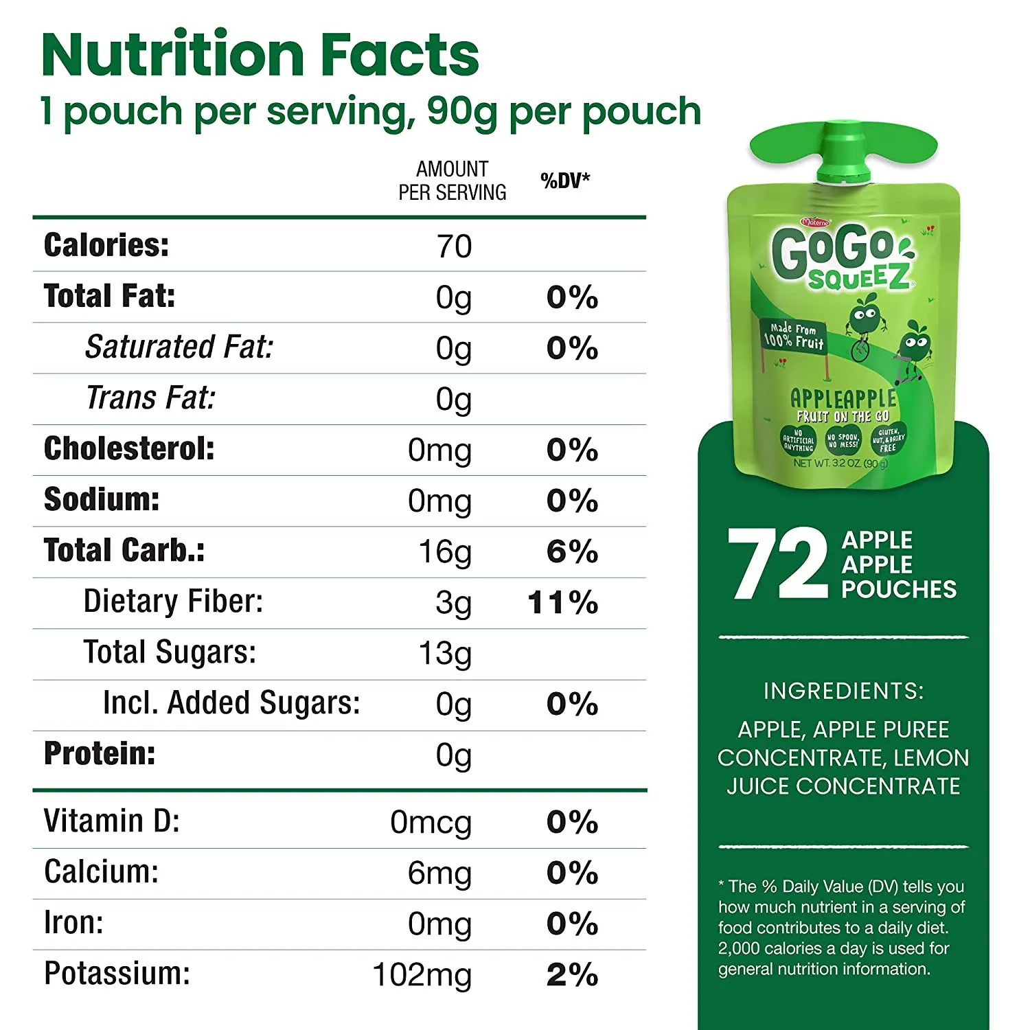 GoGo Squeez AppleApple Apple Sauce - 72 count