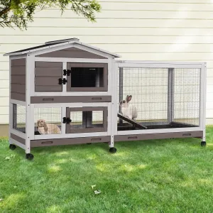GUTINNEEN 2-Story Rabbit Hutch Indoor/Outdoor Bunny Cage with Chew-Proof Ramp - Guinea Pig Cage with 6 Locking Casters & 3 Pull-Out Trays, 62"