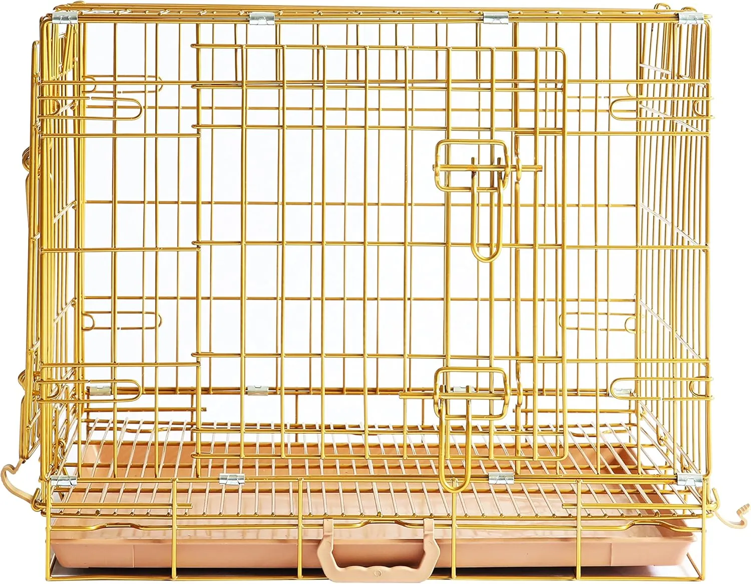 HOMEY PET 24" Gold Color Folding Design Dog Crate Puppy Ertra Small Breed Dog Kennels with Removable Floor Grid and Pull Out Tray, Dog Cage Copper Gold Finish