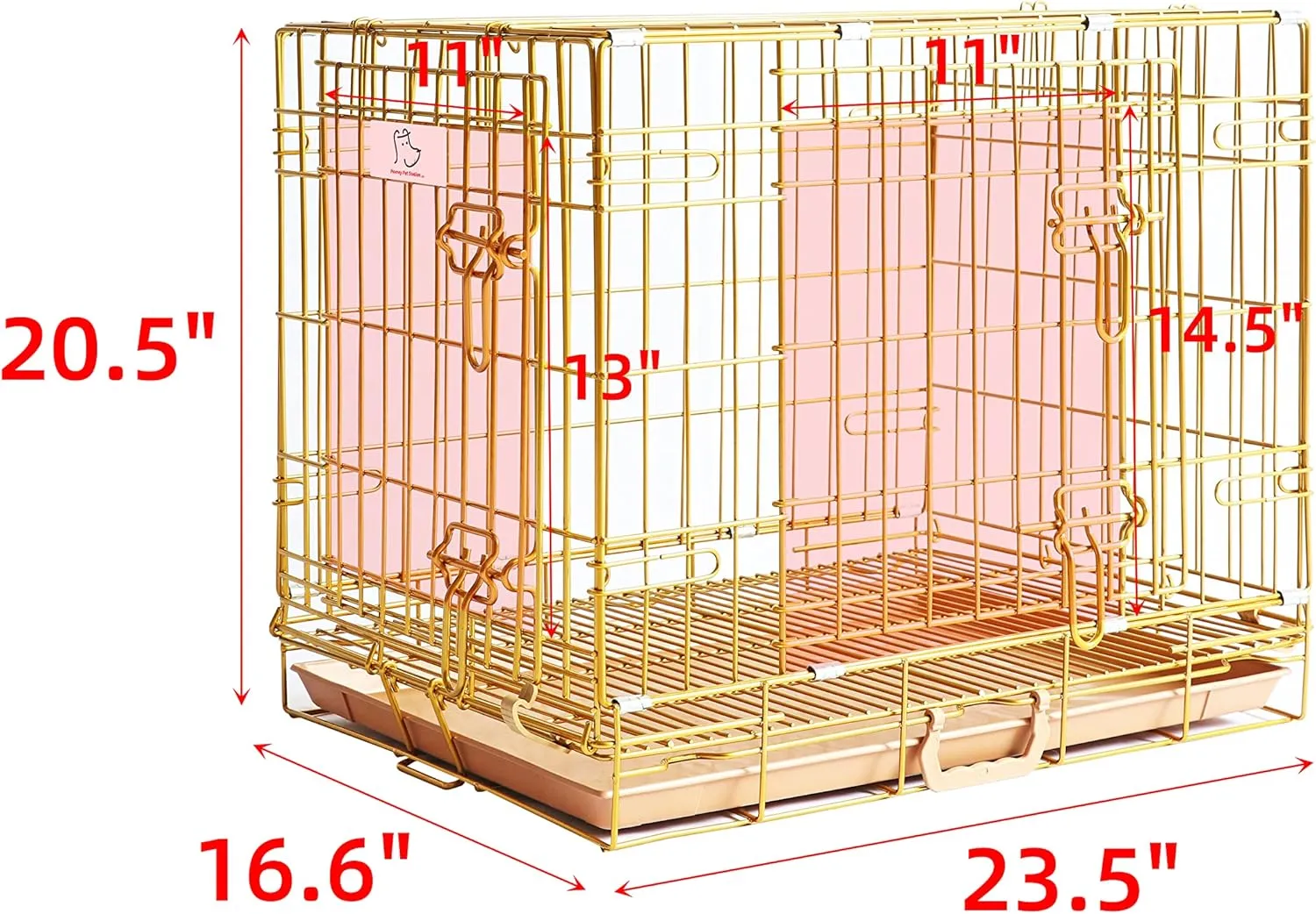 HOMEY PET 24" Gold Color Folding Design Dog Crate Puppy Ertra Small Breed Dog Kennels with Removable Floor Grid and Pull Out Tray, Dog Cage Copper Gold Finish