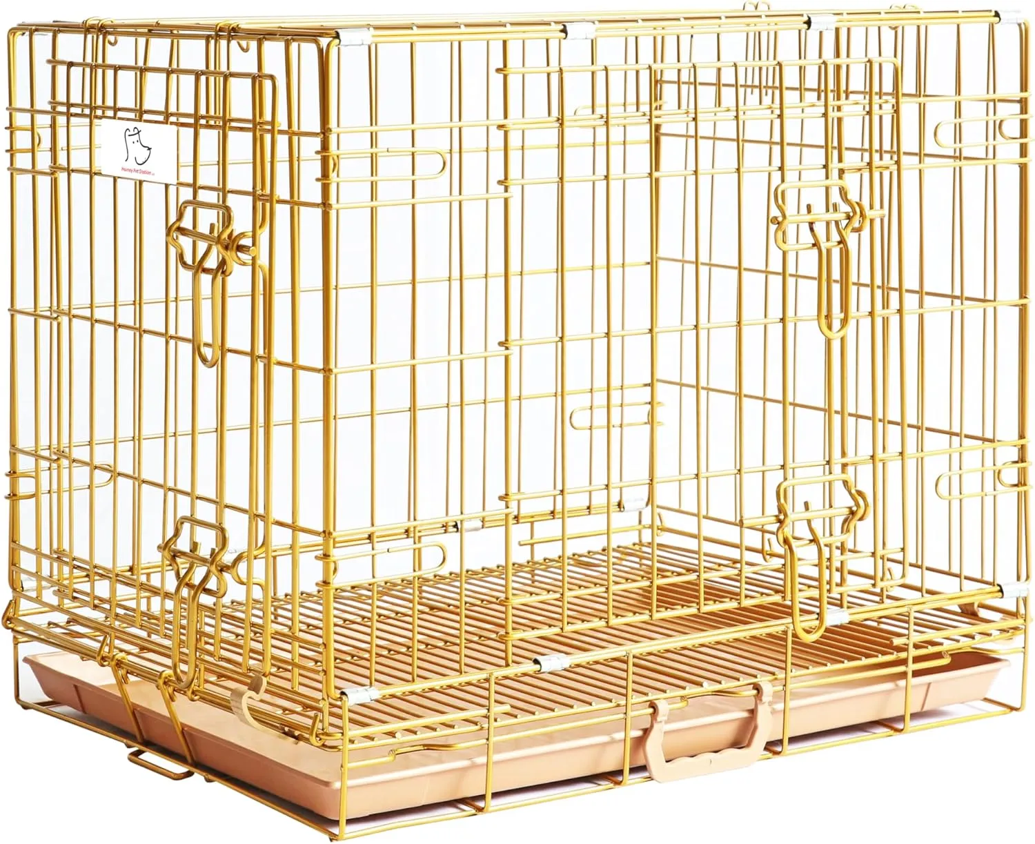 HOMEY PET 24" Gold Color Folding Design Dog Crate Puppy Ertra Small Breed Dog Kennels with Removable Floor Grid and Pull Out Tray, Dog Cage Copper Gold Finish