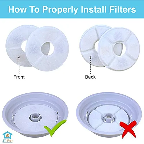 JT PET Dog and Cat Automatic Fountain Water Bowl Replacement Filters Pack of 6