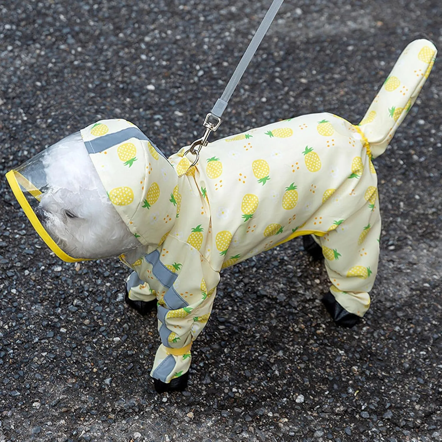 Junchl Small Dog Raincoat Rainboots with D-Ring, Full Coverage Dog Rain Jacket Slicker Poncho, Waterproof Dog Rain Jacket with Reflective Strip, Rainboot, Tail Cover Strawberry S