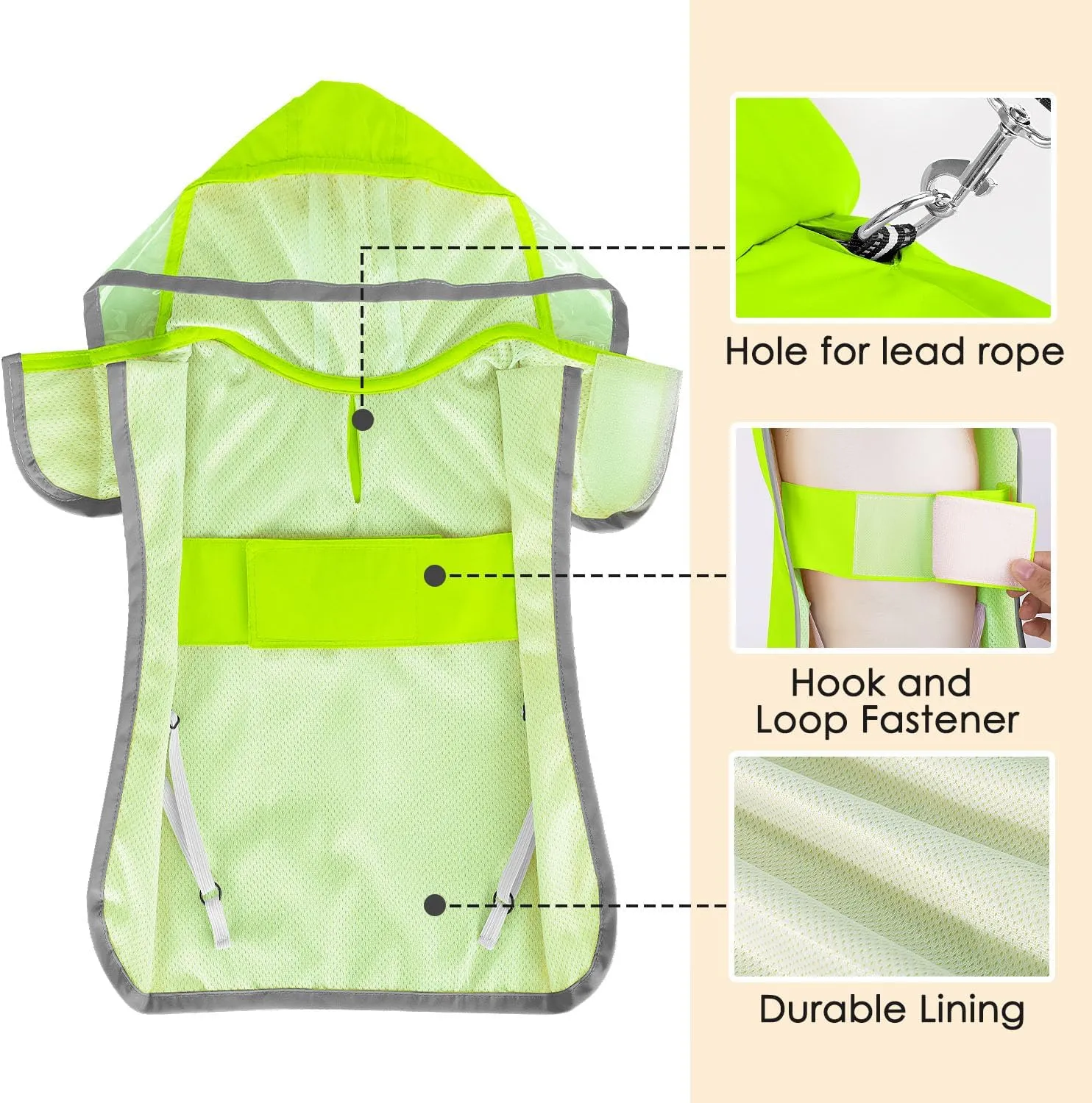 Lukovee Dog Raincoat, Adjustable Dog Rain Jacket with Clear Hooded Double Layer for Large Medium Small Dogs Puppies, Waterproof Rain Coat Poncho with Reflective Storage Pocket & Rim (Green, M)