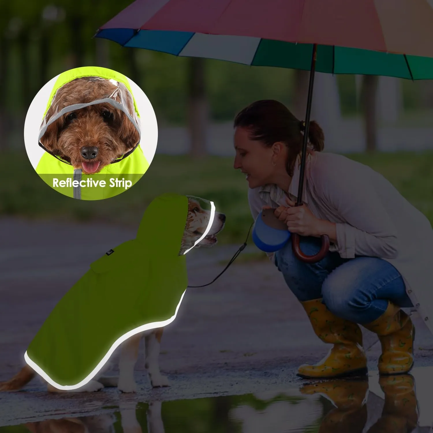 Lukovee Dog Raincoat, Adjustable Dog Rain Jacket with Clear Hooded Double Layer for Large Medium Small Dogs Puppies, Waterproof Rain Coat Poncho with Reflective Storage Pocket & Rim (Green, M)