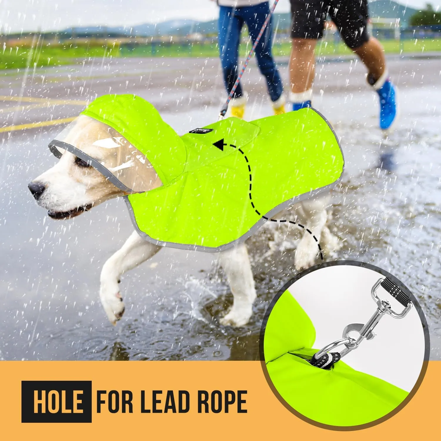 Lukovee Dog Raincoat, Adjustable Dog Rain Jacket with Clear Hooded Double Layer for Large Medium Small Dogs Puppies, Waterproof Rain Coat Poncho with Reflective Storage Pocket & Rim (Green, M)