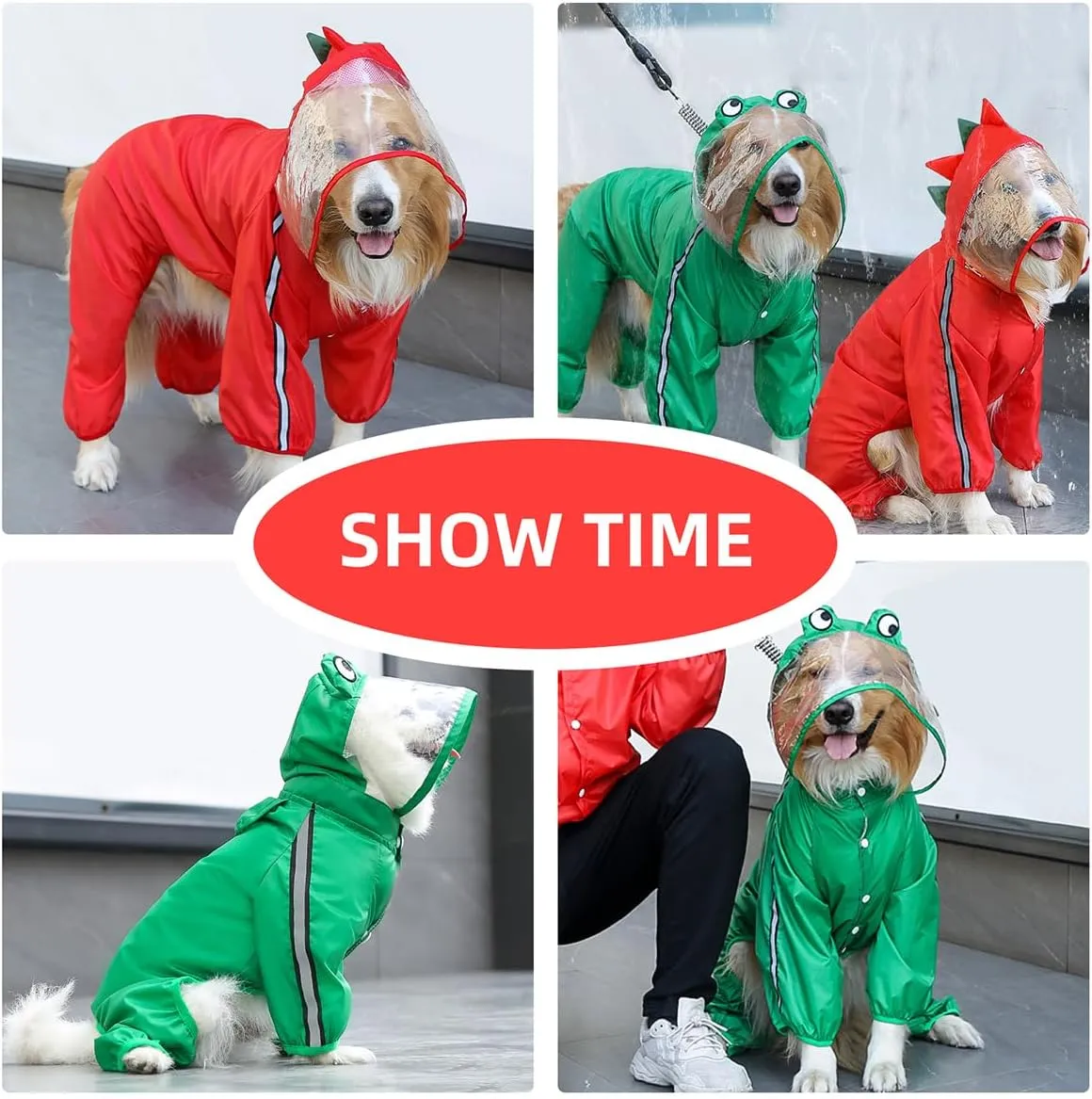 MANON ROSA Dog Raincoat Waterproof & Quick-Drying Puppy Rain Coat with Hood and Leash Hole Cute Hooded Rain Poncho Gear Clothes for Small Medium Large Dogs (Dinosaur,Small)