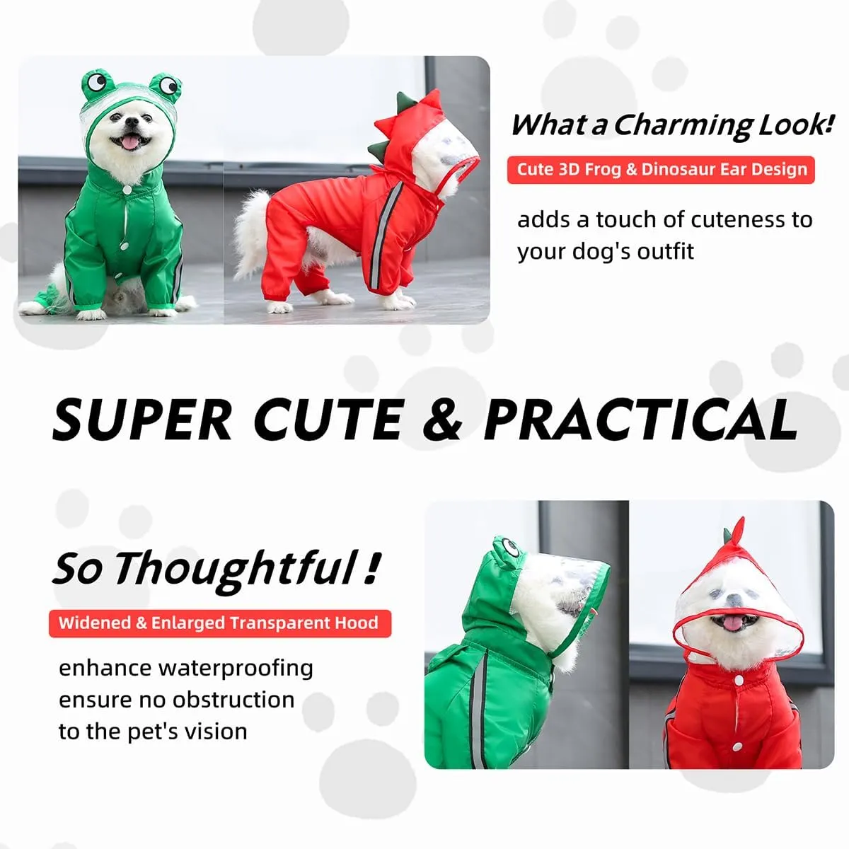 MANON ROSA Dog Raincoat Waterproof & Quick-Drying Puppy Rain Coat with Hood and Leash Hole Cute Hooded Rain Poncho Gear Clothes for Small Medium Large Dogs (Dinosaur,Small)