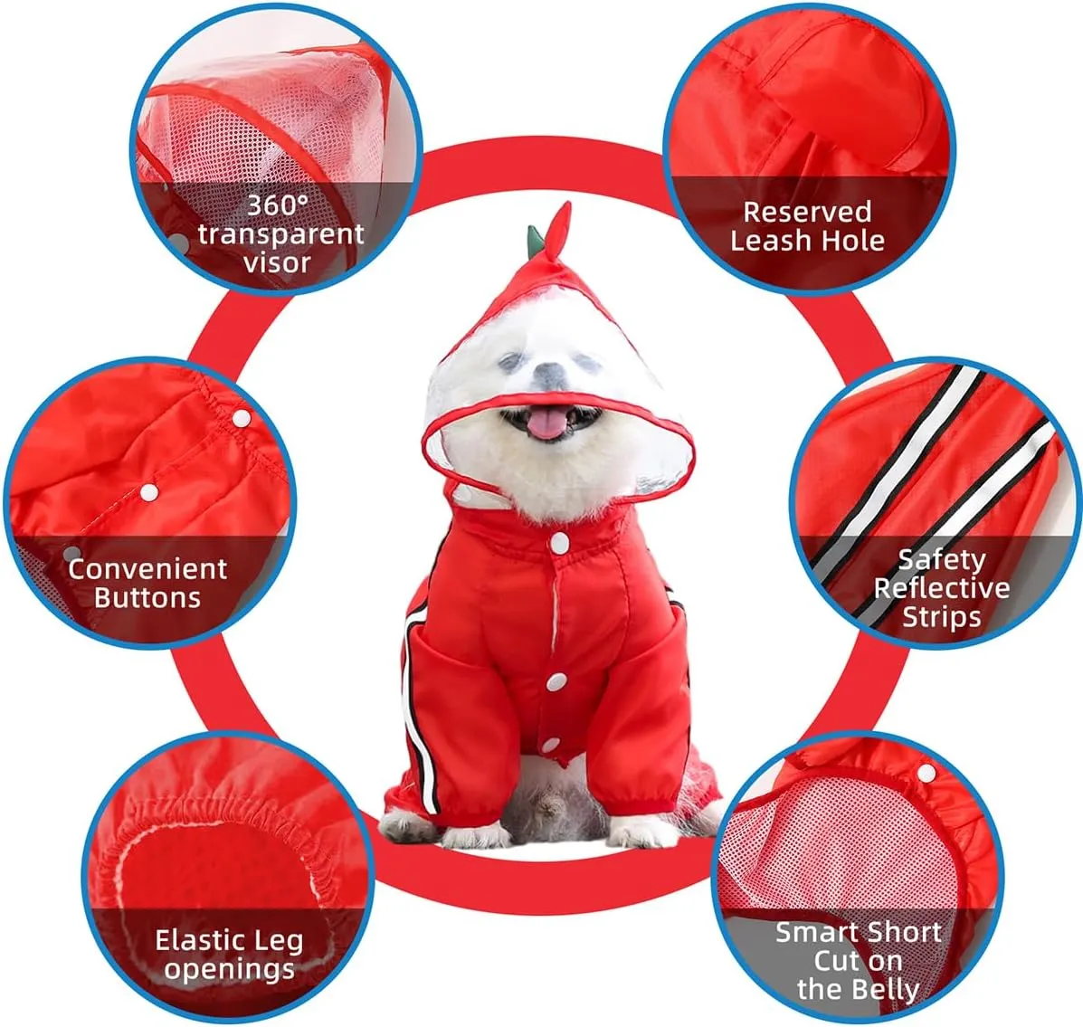 MANON ROSA Dog Raincoat Waterproof & Quick-Drying Puppy Rain Coat with Hood and Leash Hole Cute Hooded Rain Poncho Gear Clothes for Small Medium Large Dogs (Dinosaur,Small)
