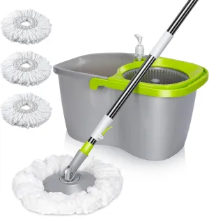 MASTERTOP Mop and Bucket with Wringer Set, Spin Mop Cleaning System with 3 Mop Pads,Spinning Mop Bucket for Floor Cleaning, 50.4" Extended Handle
